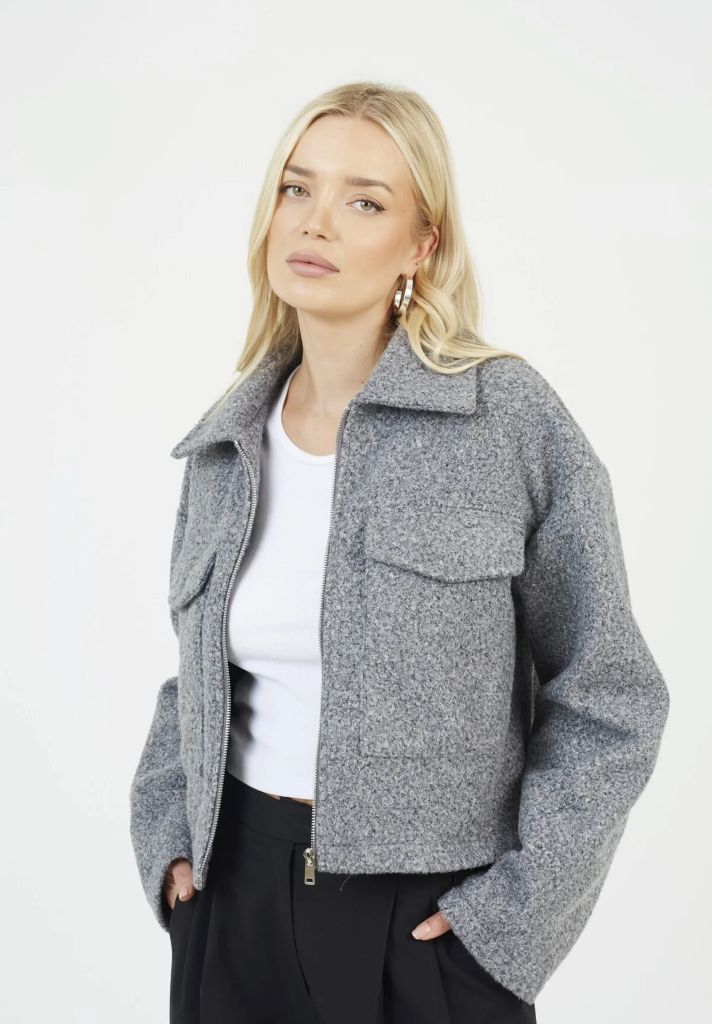 Izai Short Boucle Jacket in Charcoal Grey