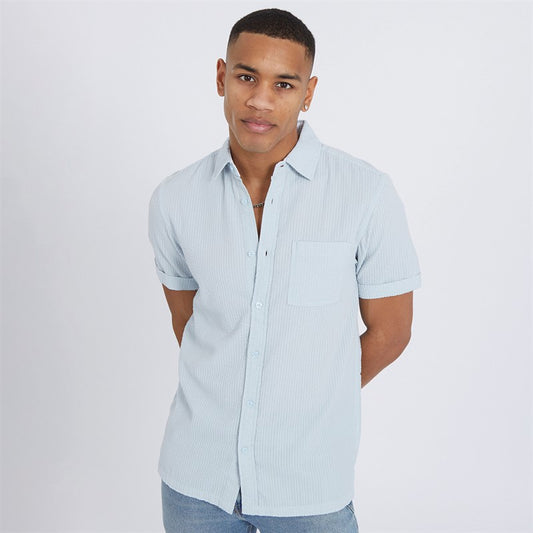 Gilles Cotton Textured Shirt in Baby Blue