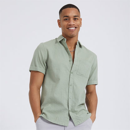 Gilles Cotton Textured Shirt in Mint