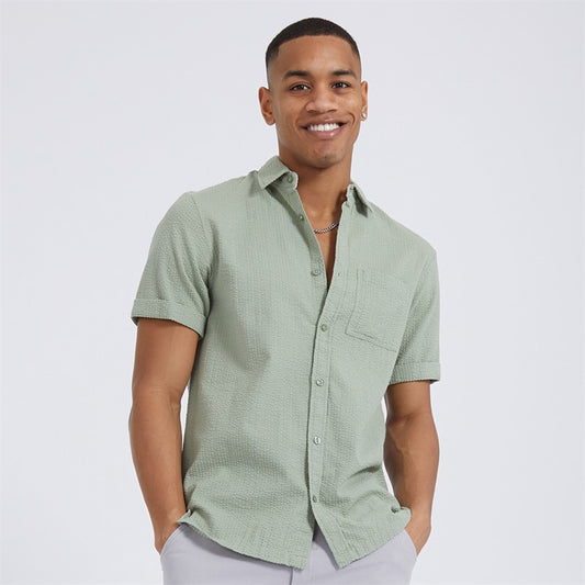 Gilles Cotton Textured Shirt in Mint