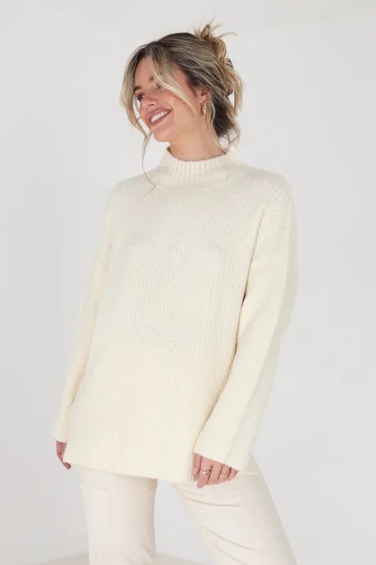 Tindall Turtleneck Oversized Sweater in Cream