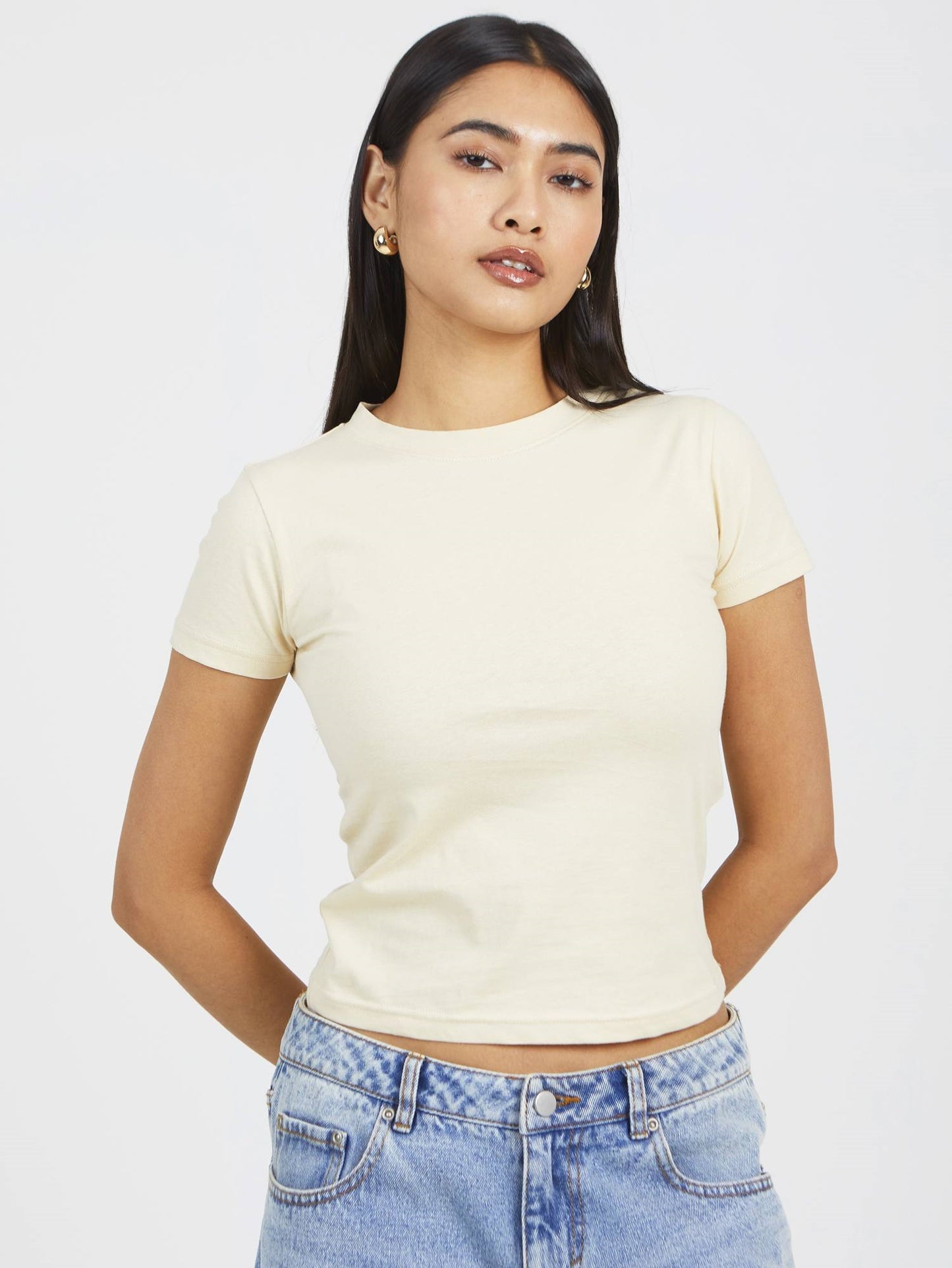 Pam Cotton Cropped Baby Tee in Almond