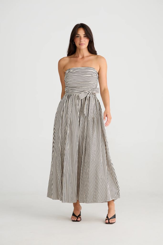 Avalon Dress in White & Black stripe