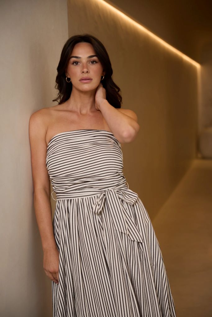 Avalon Dress in White & Black stripe