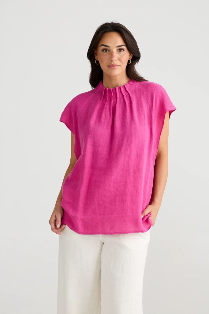 Elsie Linen Top in Fuchsia