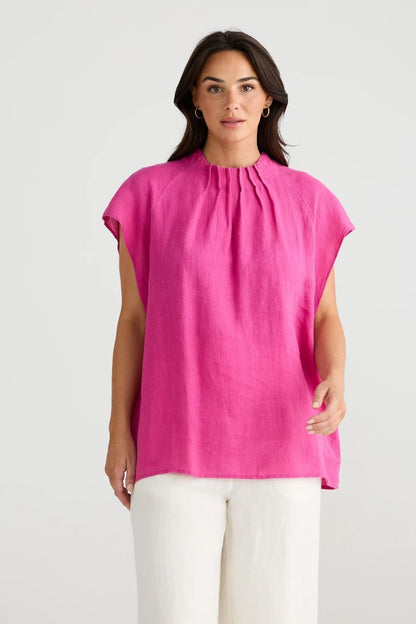 Elsie Linen Top in Fuchsia