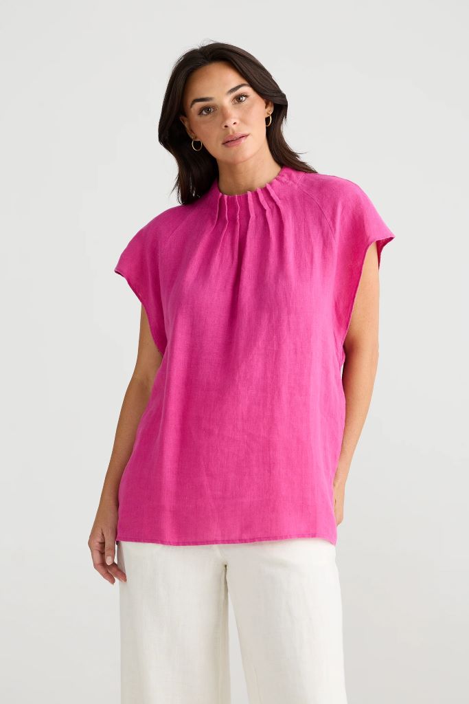 Elsie Linen Top in Fuchsia