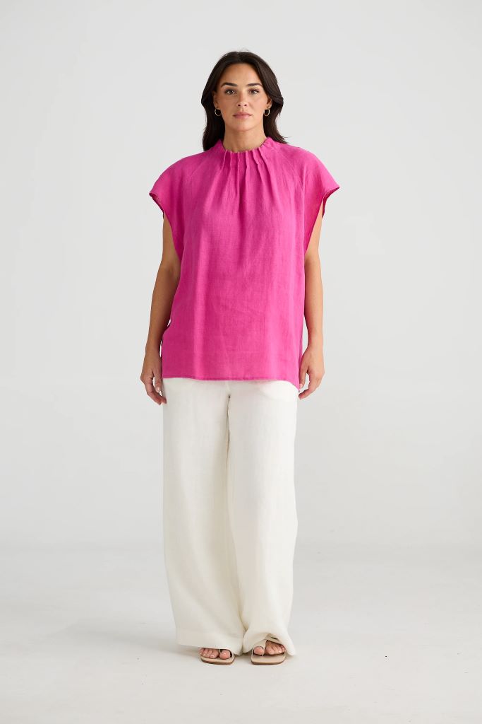 Elsie Linen Top in Fuchsia