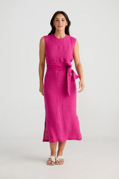 Turning Point Linen Dress in Fuchsia