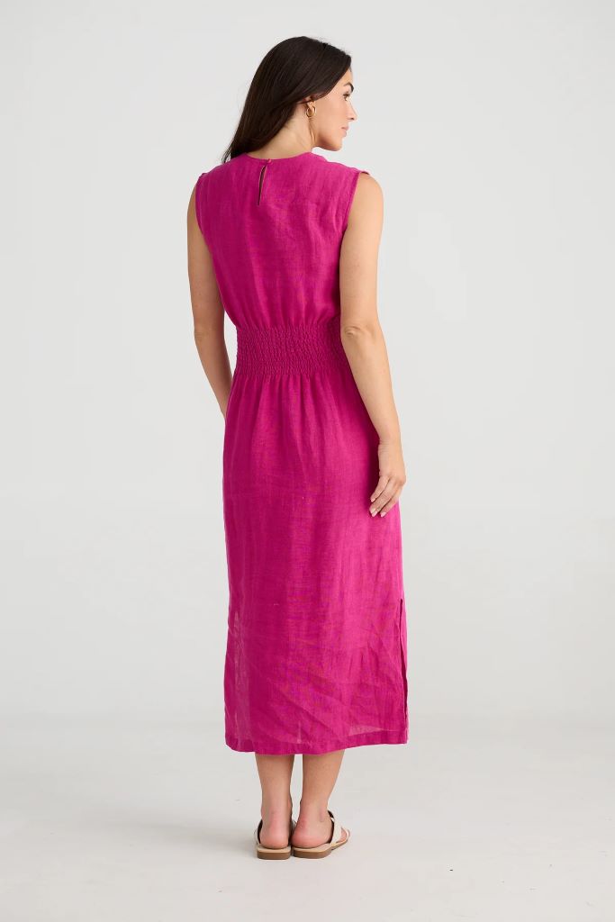 Turning Point Linen Dress in Fuchsia