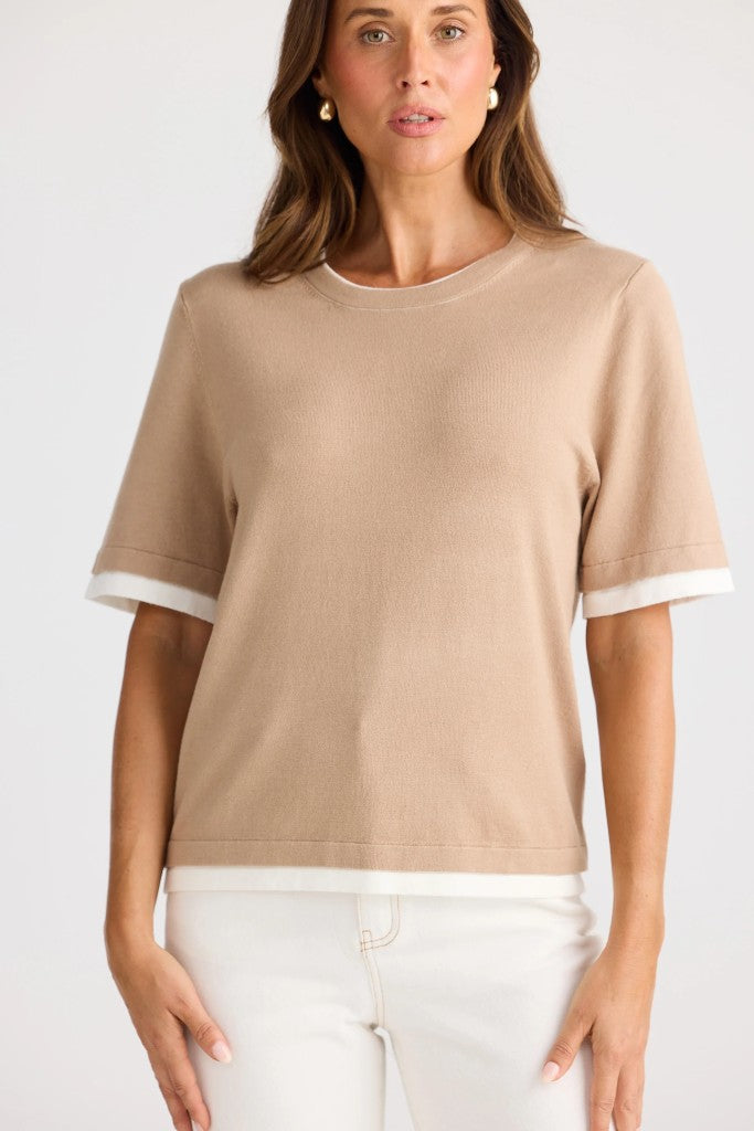 Billie Knit Top in Pebble W Off White