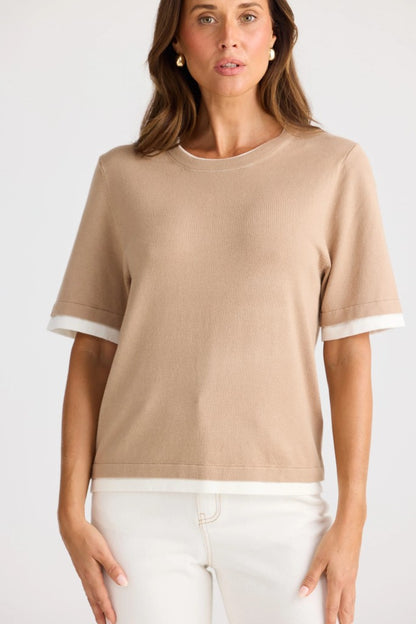 Billie Knit Top in Pebble W Off White