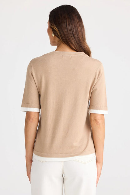 Billie Knit Top in Pebble W Off White