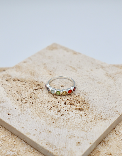 Sterling Silver Chakra 7 Stone Ring