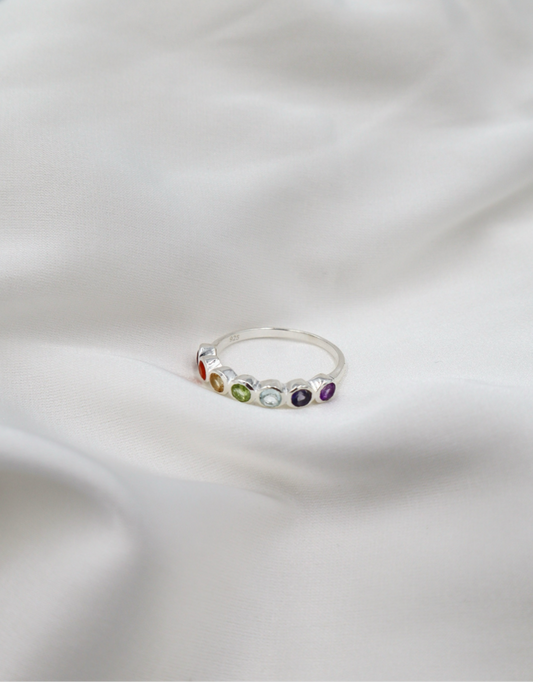 Sterling Silver Chakra 7 Stone Ring