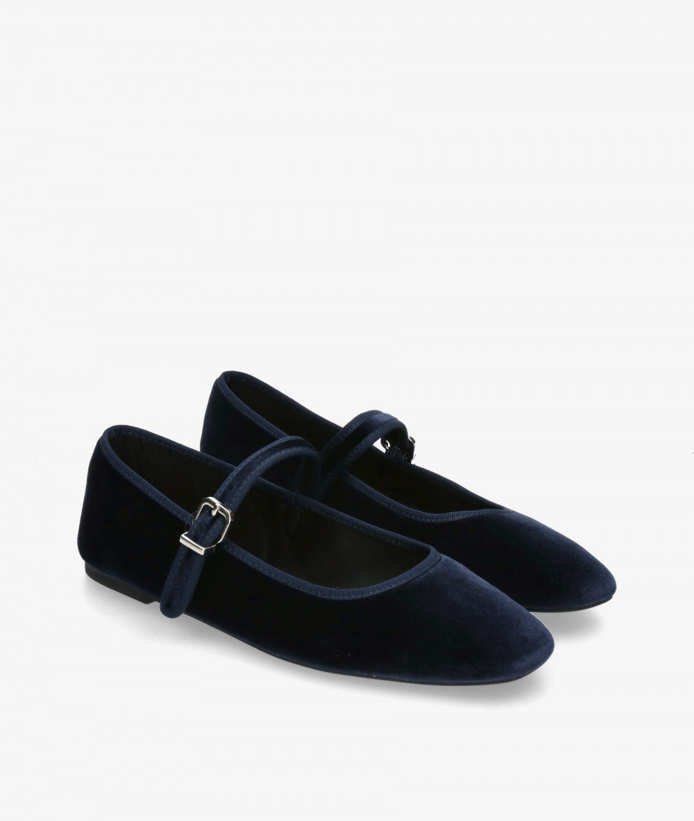 Velvet Mary Jane Flats in Midnight Navy