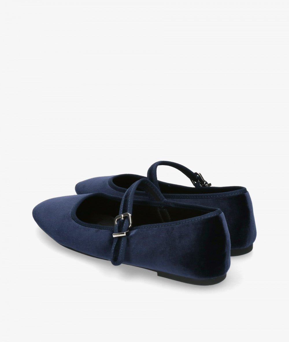 Velvet Mary Jane Flats in Midnight Navy