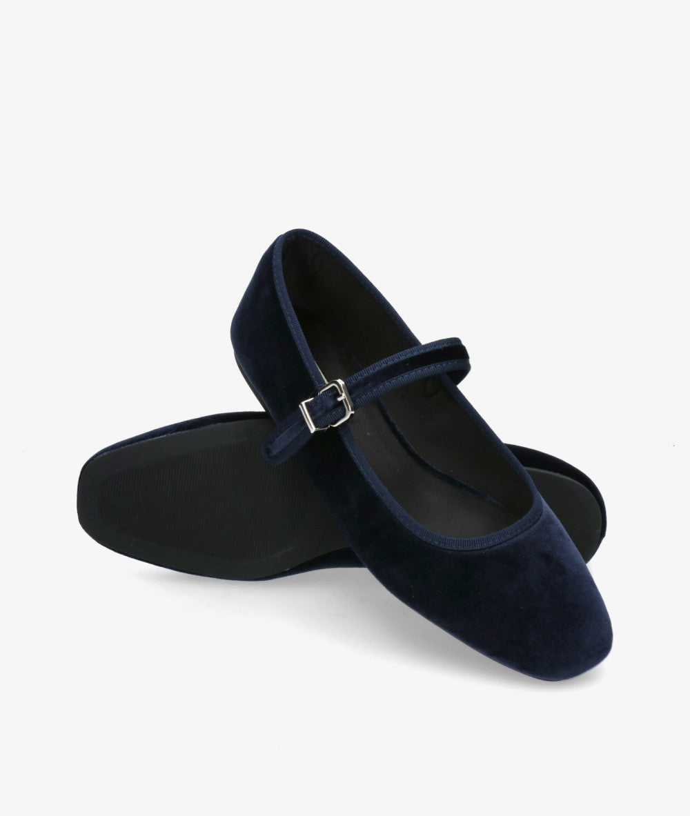 Velvet Mary Jane Flats in Midnight Navy