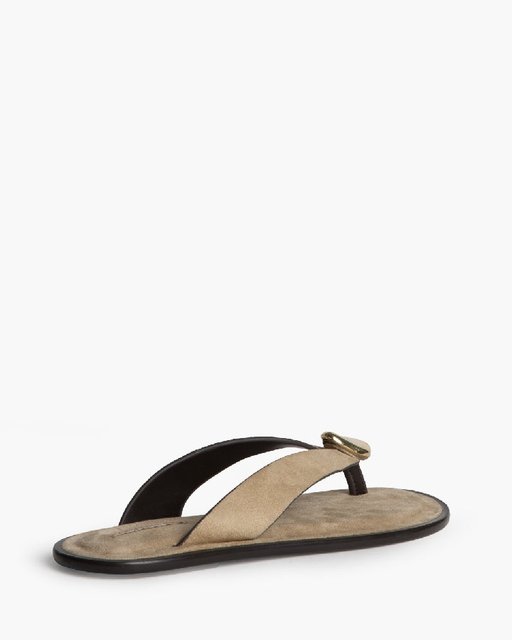 Luna Gold-Detail Flat Sandals in Beige