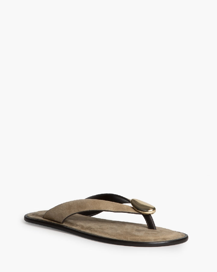 Luna Gold-Detail Flat Sandals in Beige