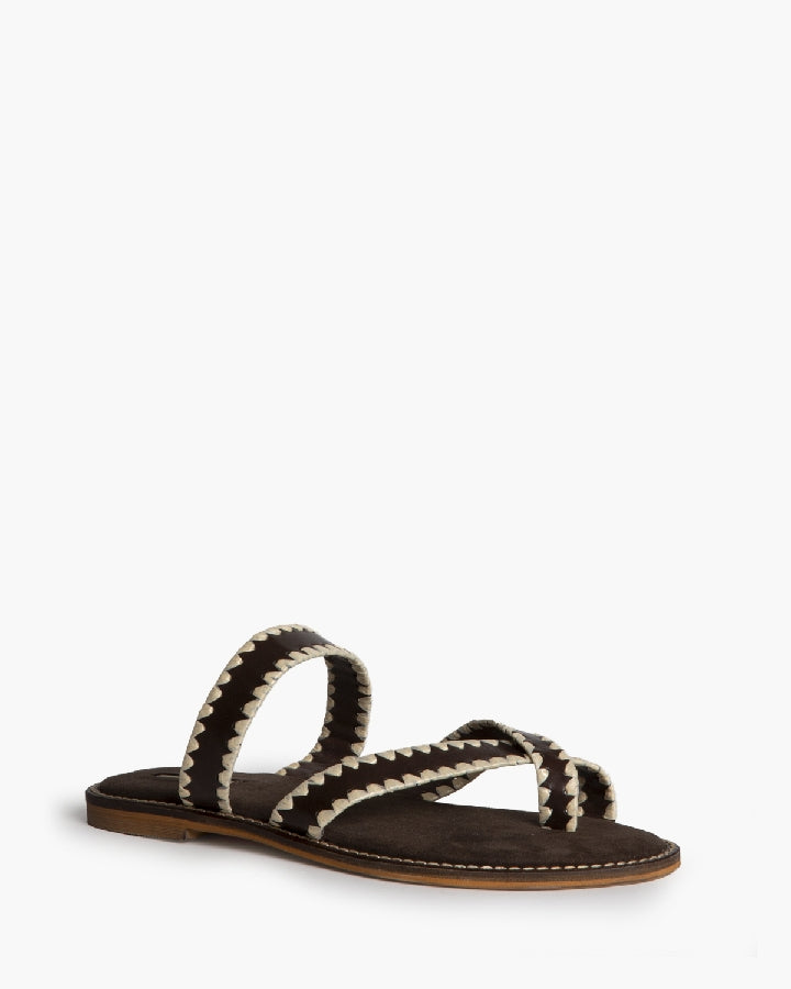 Contrast Stitch Sandal in Café