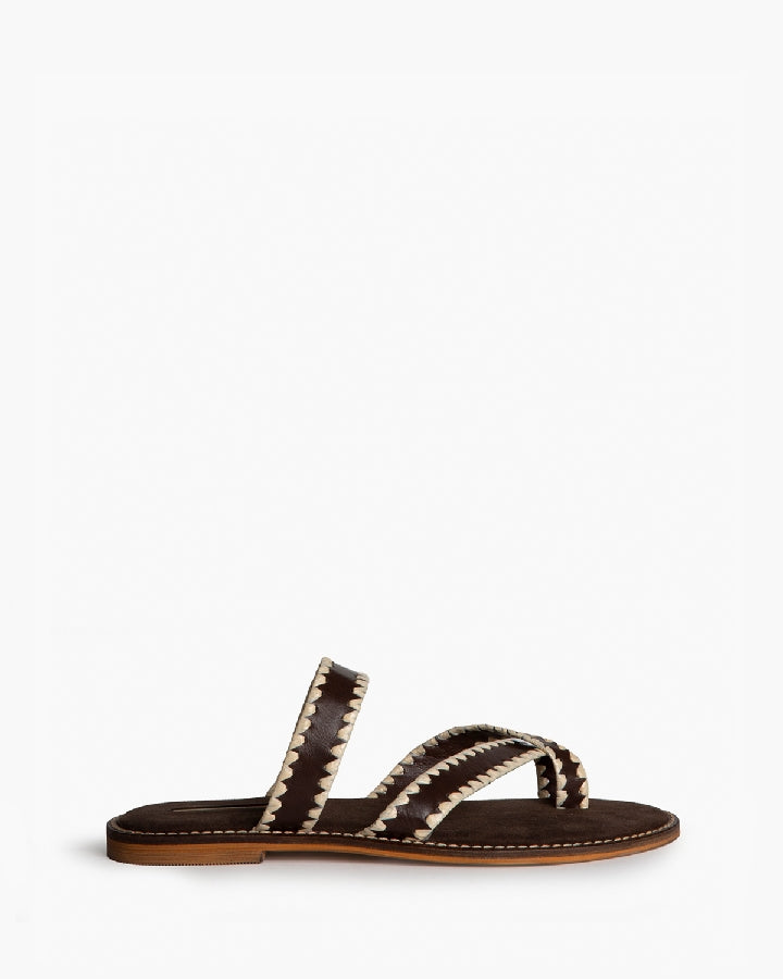 Contrast Stitch Sandal in Café