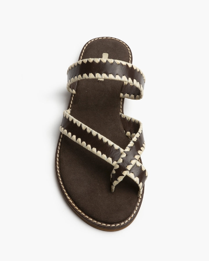 Contrast Stitch Sandal in Café