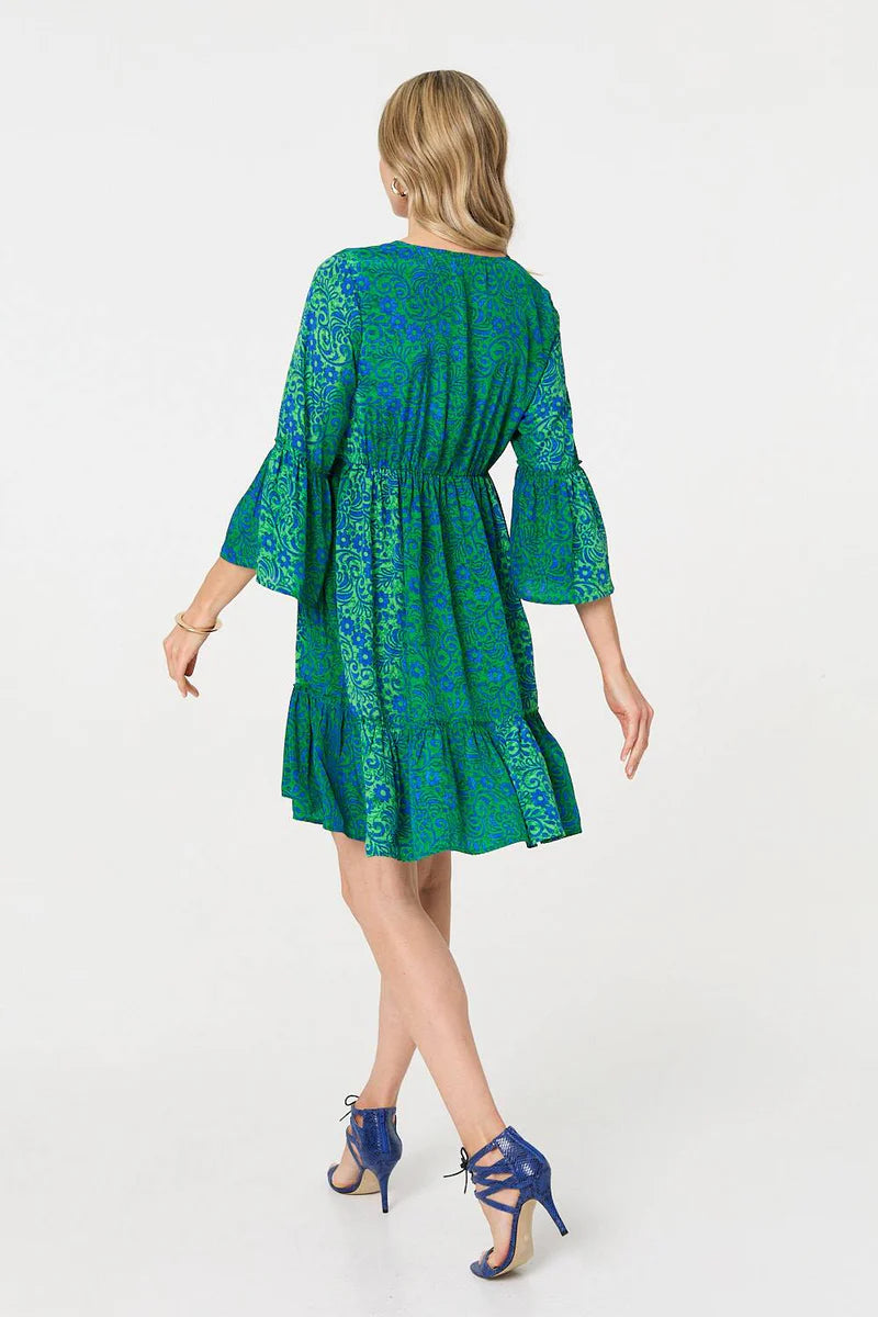 Paisley Print Tassel Dress in Green
