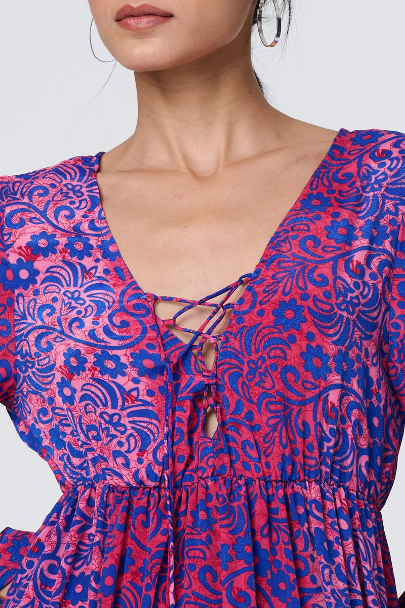 Paisley Print Tassel Dress Pink