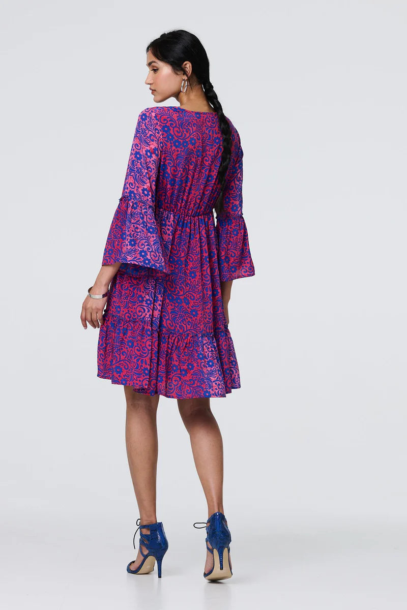 Paisley Print Tassel Dress Pink