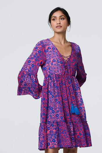 Paisley Print Tassel Dress Pink