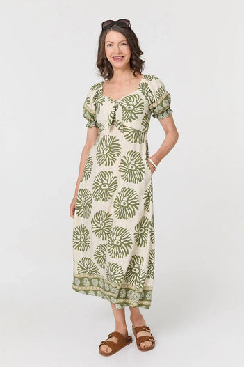 Tie Front Midi Dress in Khaki