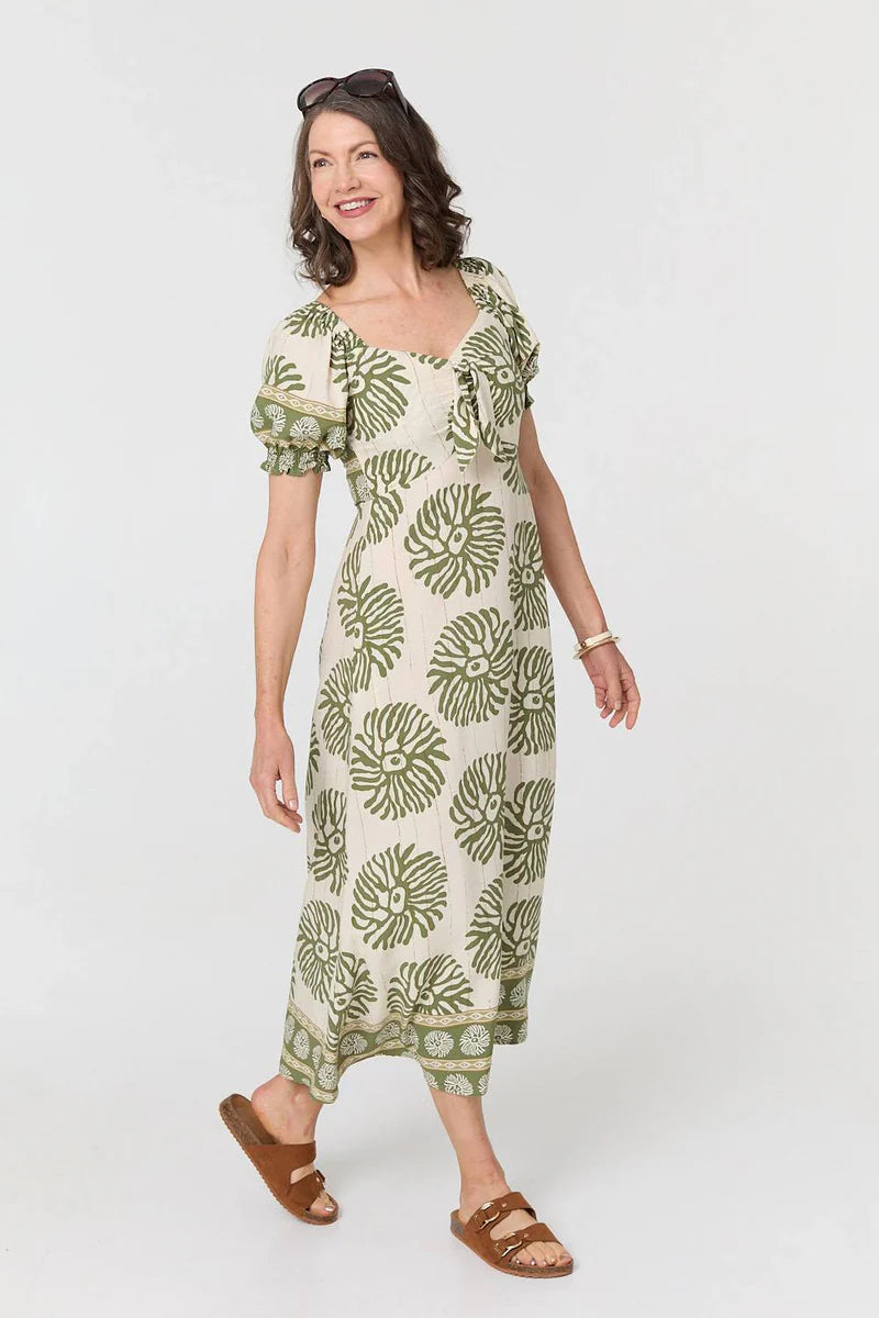 Tie Front Midi Dress in Khaki