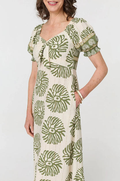 Tie Front Midi Dress in Khaki