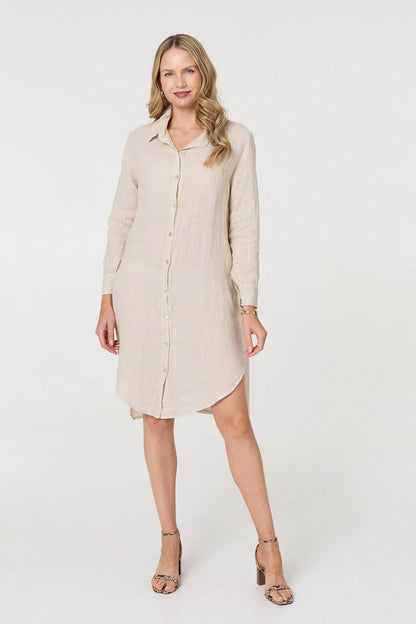 Linen Shirt Dress in Natural