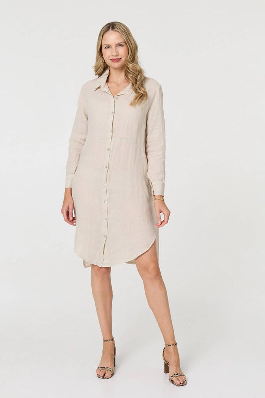 Linen Shirt Dress in Natural