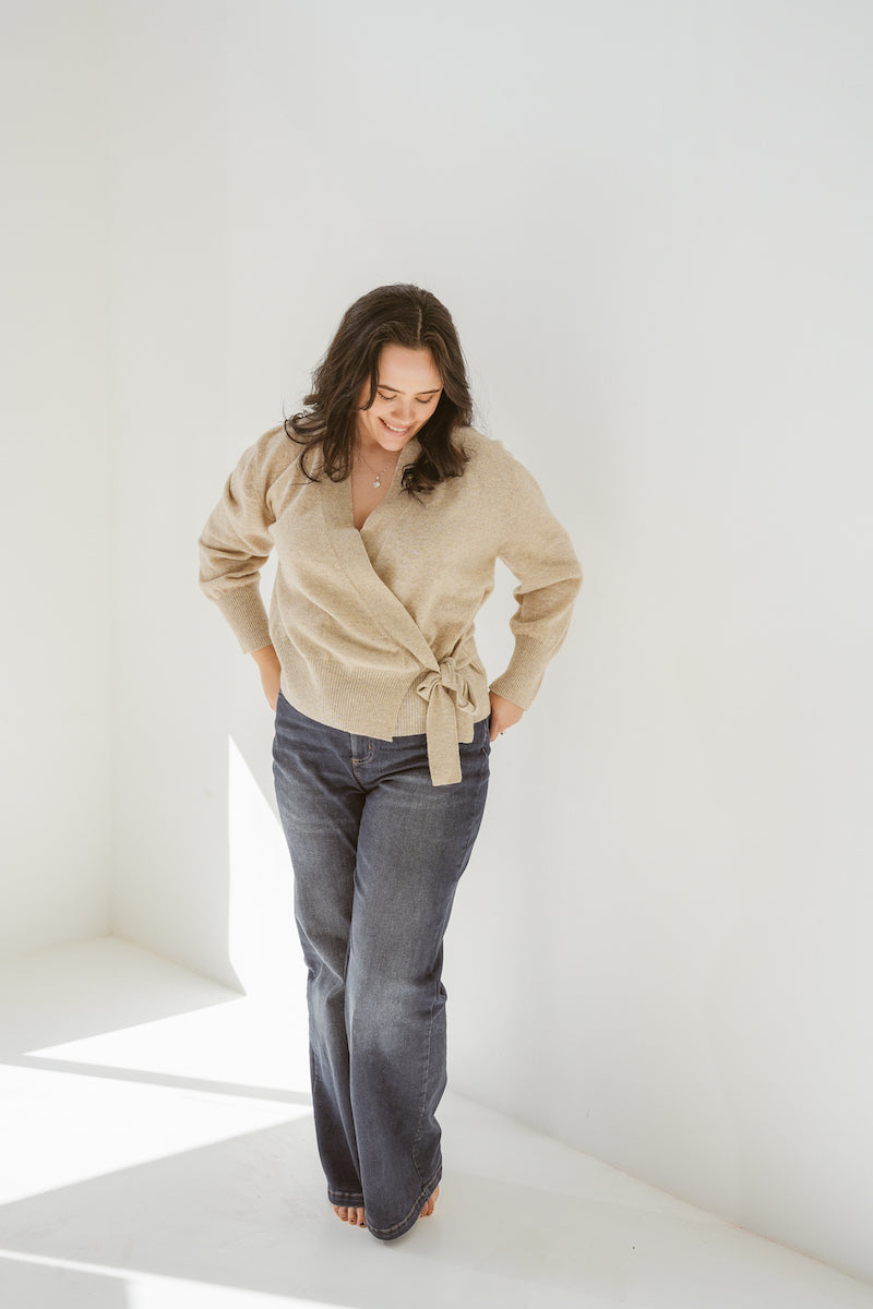 Pure Cashmere Wrap Cardigan in Toast