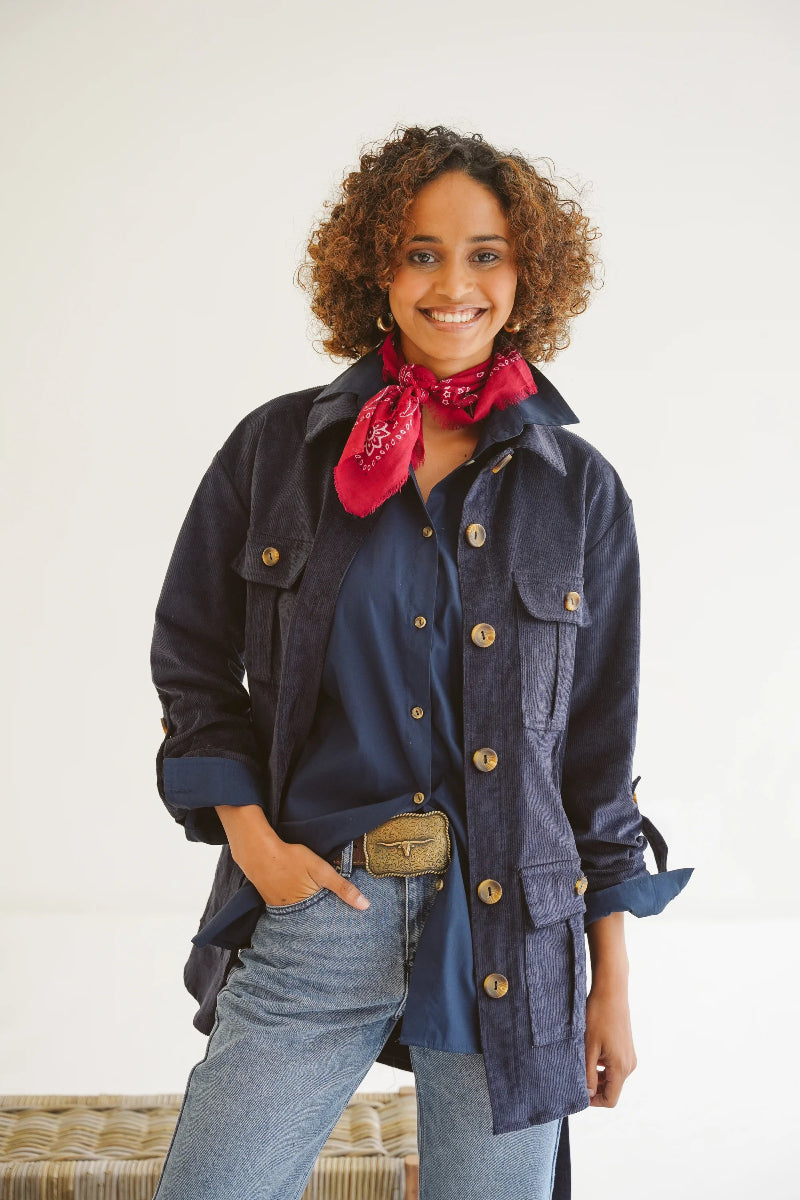 Safari Cotton Corduroy Jacket in Navy