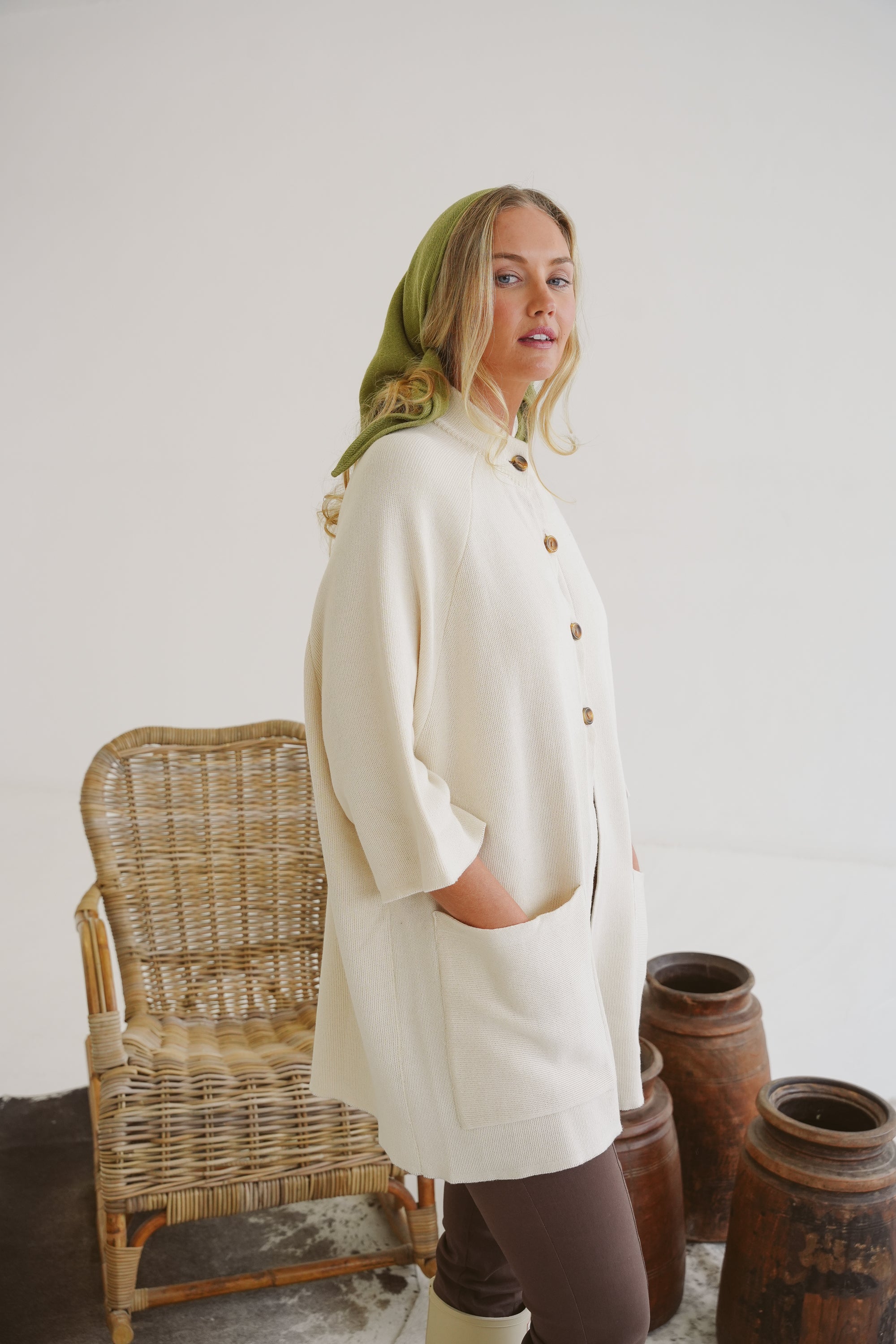 Sam Cotton Knit Jacket in Ecru