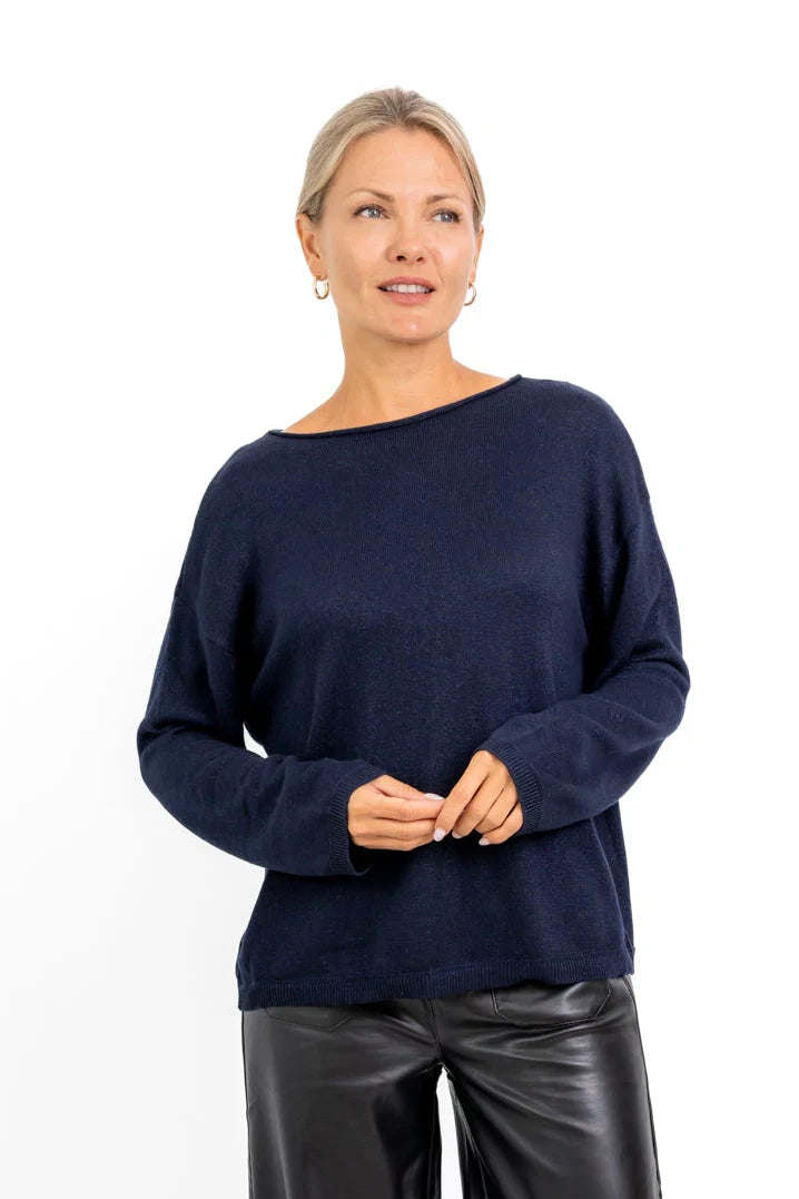 D'Aliso Fine Guage Boxy Knit in Deep Blue Navy