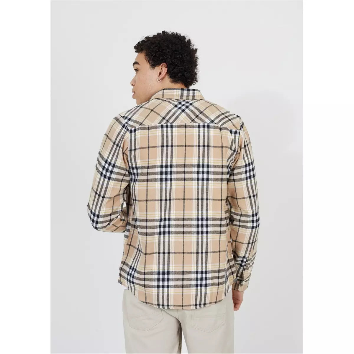 Dempsey Cotton Flannel Check Shirt in Beige
