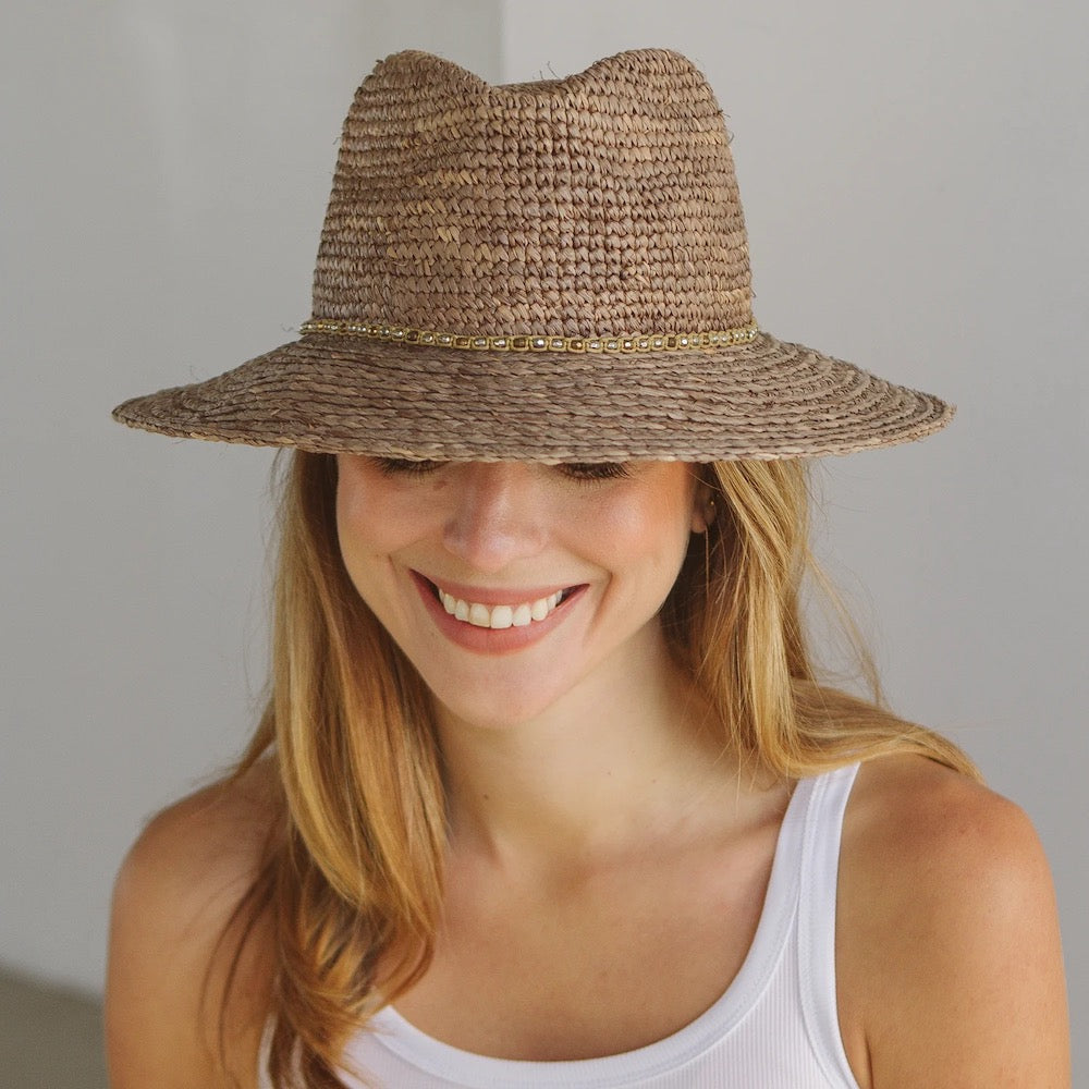 Malibu Raffia Fedora in Mushroom