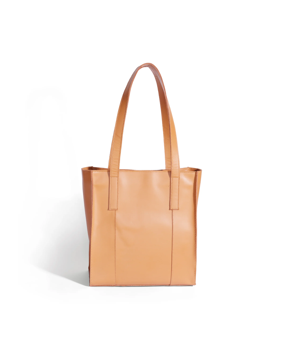 Delta North-South Business Leather Tote Bag in Almond Tan