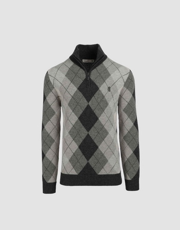 Wayne 1/4 Zip Sweater in Grey Argyle