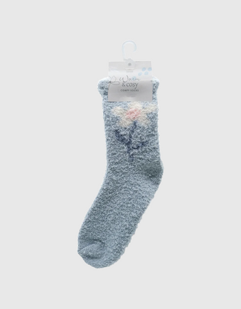 Cosy Fluffy Socks in Blue Flower