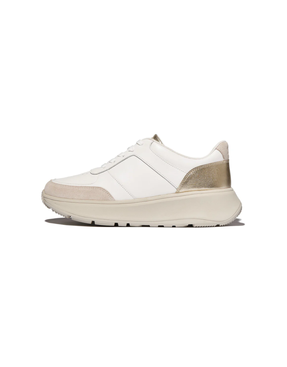 F-Mode Leather / Suede / Metallic Sneaker in White & Platino