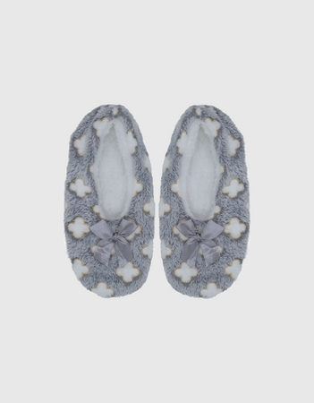 Cozy Fluffy Slippers in Grey Flowers