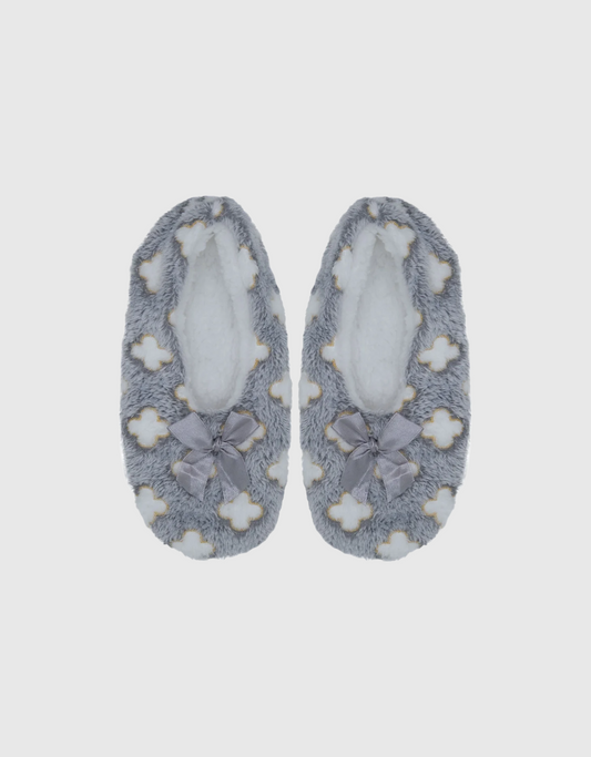 Cozy Fluffy Slippers in Grey Flowers