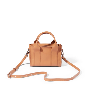 Berkley Leather Mini Crossbody Shopper in Almond Tan