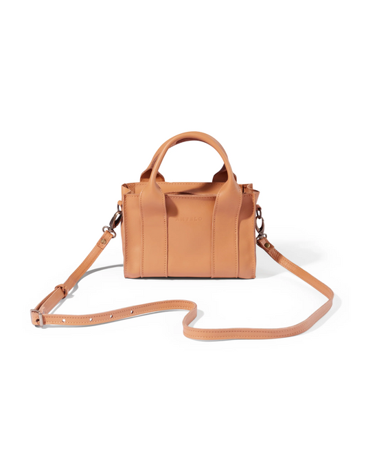 Berkley Leather Mini Crossbody Shopper in Almond Tan